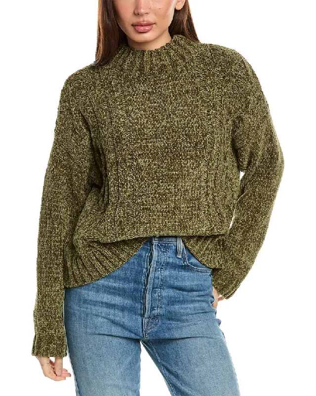 Women's Slit Denim Pullovers-Oat New York Turtleneck Sweater