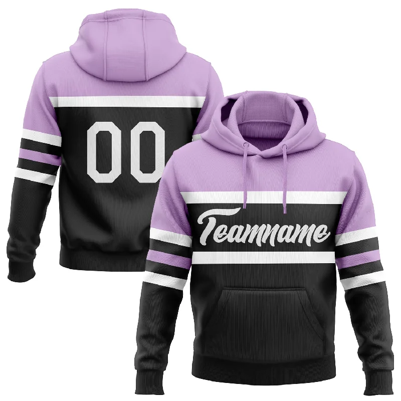 Women's Short Sleeve Hoodies-Custom Stitched Black White-Light Purple Line Sports Pullover Sweatshirt Hoodie