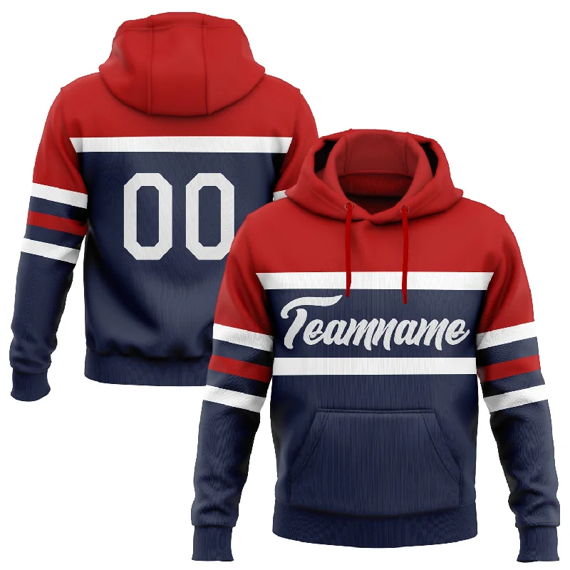 Women's Ruched Hoodies-Custom Stitched Navy White-Red Line Sports Pullover Sweatshirt Hoodie