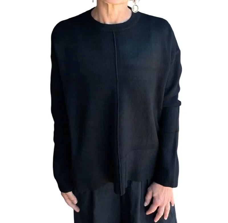 Women's Ribbed A-Line Pullovers-Basic Sweater In Black