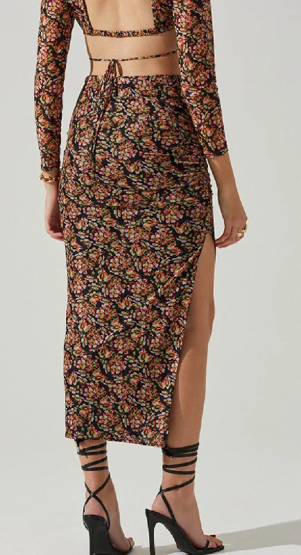 Women's Waterproof Denim Skirts-Floral Midi Skirt by ASTR the Label