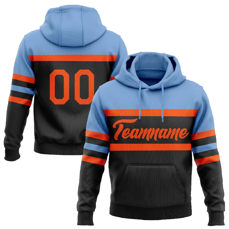 Women's Streetwear Hoodies-Custom Stitched Black Orange-Light Blue Line Sports Pullover Sweatshirt Hoodie