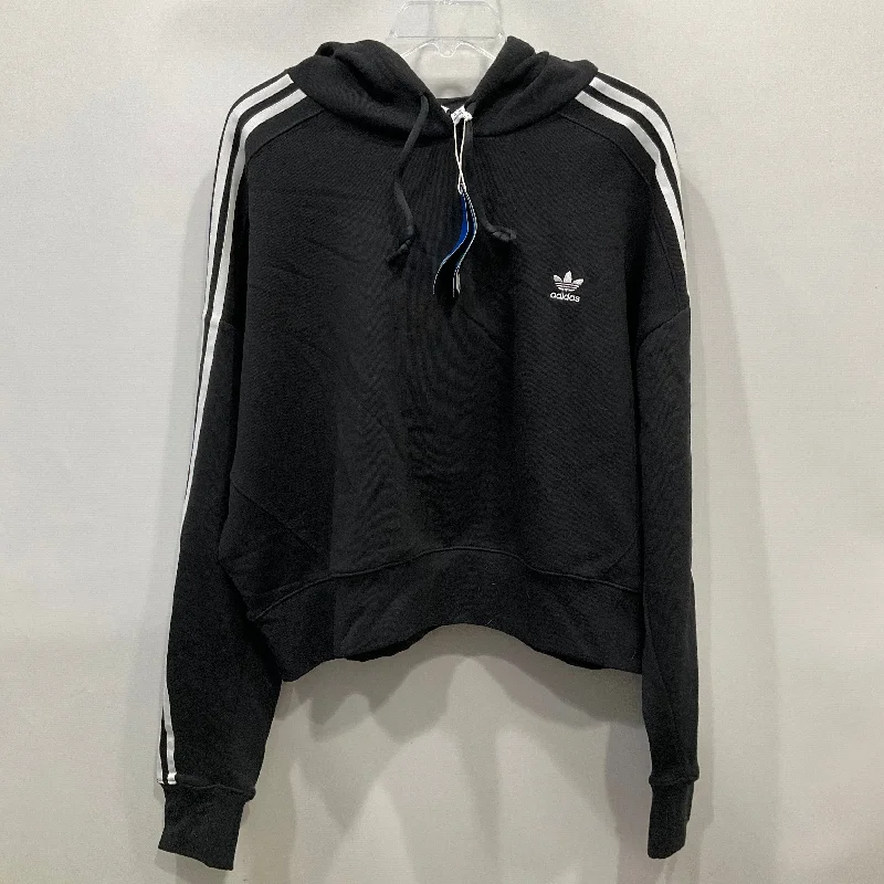 Women's Cinched Waist Sweatshirts-Sweatshirt Hoodie By Adidas In Black, Size: L