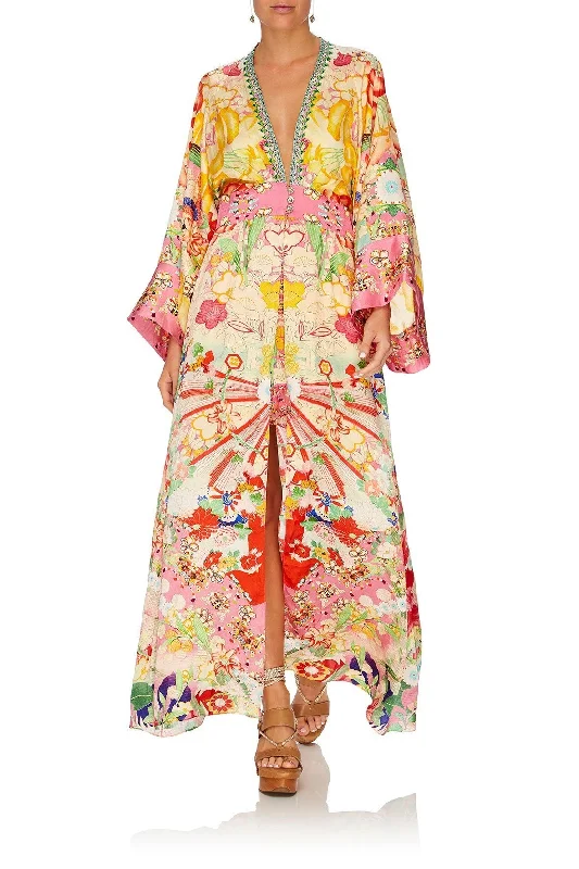 Women's Beaded Jackets-ROBE WITH ELASTIC BACK WAIST KIMONO KISSES