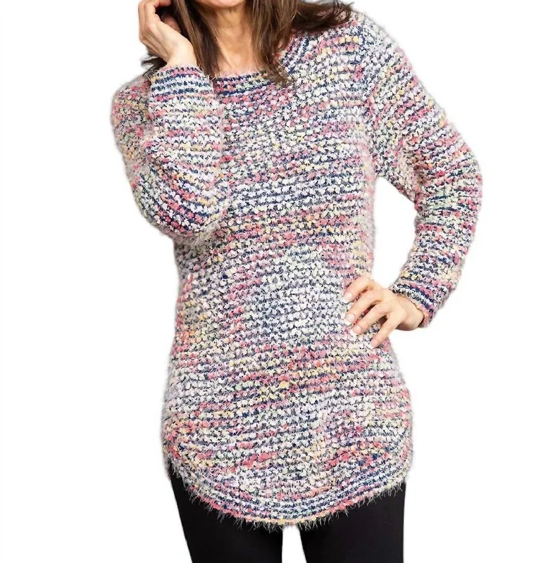 Women's Midi Denim Pullovers-Gracie Colorful Popcorn Knit Tunic Sweater In Multi