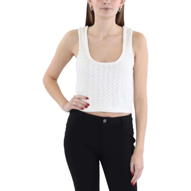 Women's Shimmer Pencil Pullovers-Womens Crochet Scoop Neck Tank Top Sweater