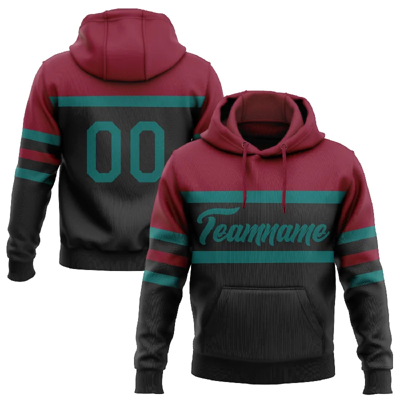 Women's Split Sleeve Hoodies-Custom Stitched Black Teal-Crimson Line Sports Pullover Sweatshirt Hoodie