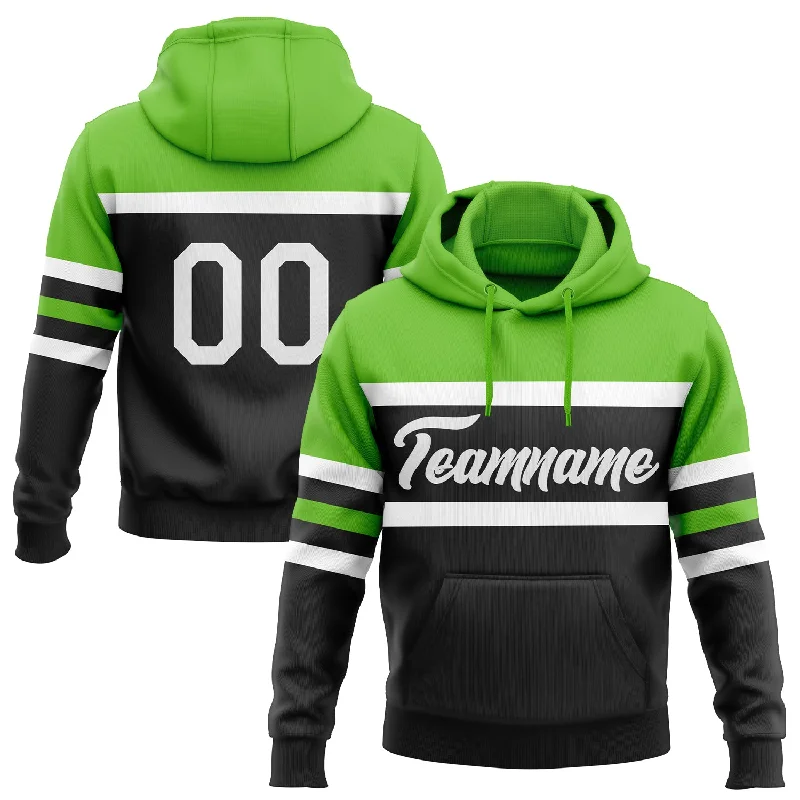 Women's Side Pocket Hoodies-Custom Stitched Black White-Aurora Green Line Sports Pullover Sweatshirt Hoodie