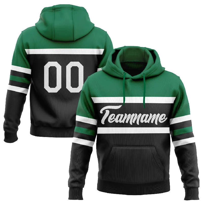 Women's Tailored Hoodies-Custom Stitched Black White-Kelly Green Line Sports Pullover Sweatshirt Hoodie