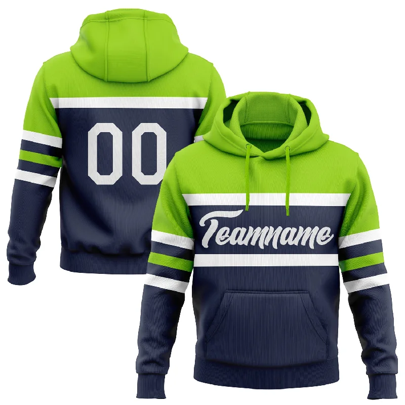 Women's Petite Hoodies-Custom Stitched Navy White-Neon Green Line Sports Pullover Sweatshirt Hoodie