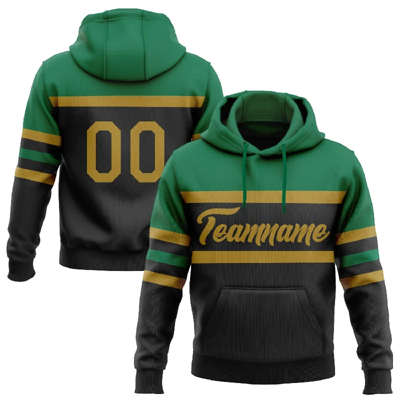 Women's Studded Hoodies-Custom Stitched Black Old Gold-Kelly Green Line Sports Pullover Sweatshirt Hoodie