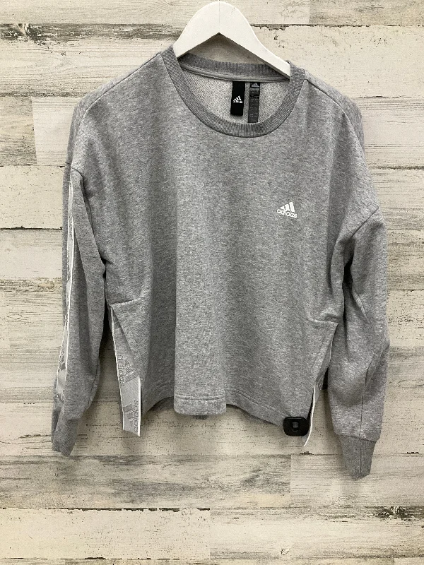 Women's Abstract Sweatshirts-Athletic Sweatshirt Crewneck By Adidas In Grey, Size: M