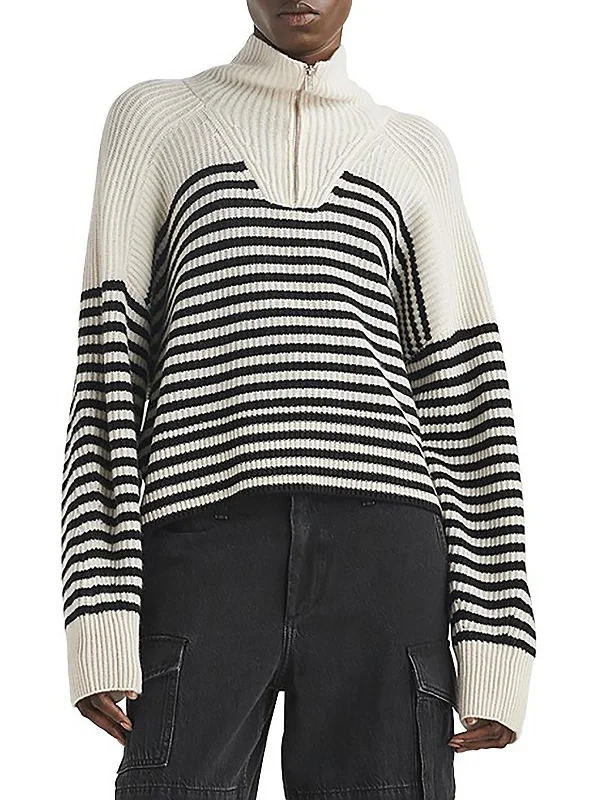 Women's Quick-Dry Pullovers-Pierce Womens Cashmere Striped Pullover Sweater