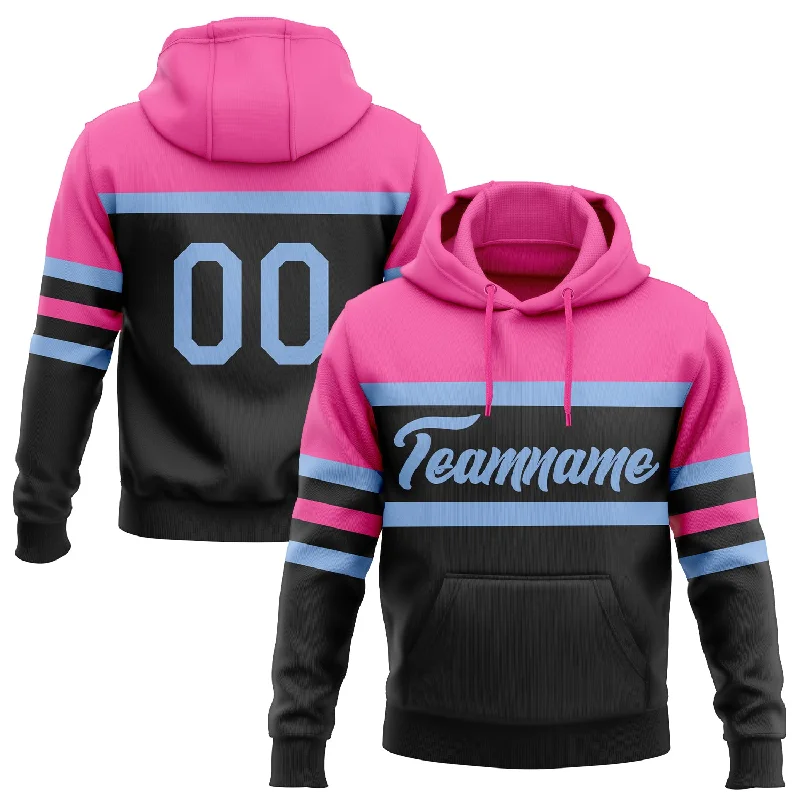 Women's Urban Hoodies-Custom Stitched Black Light Blue-Pink Line Sports Pullover Sweatshirt Hoodie