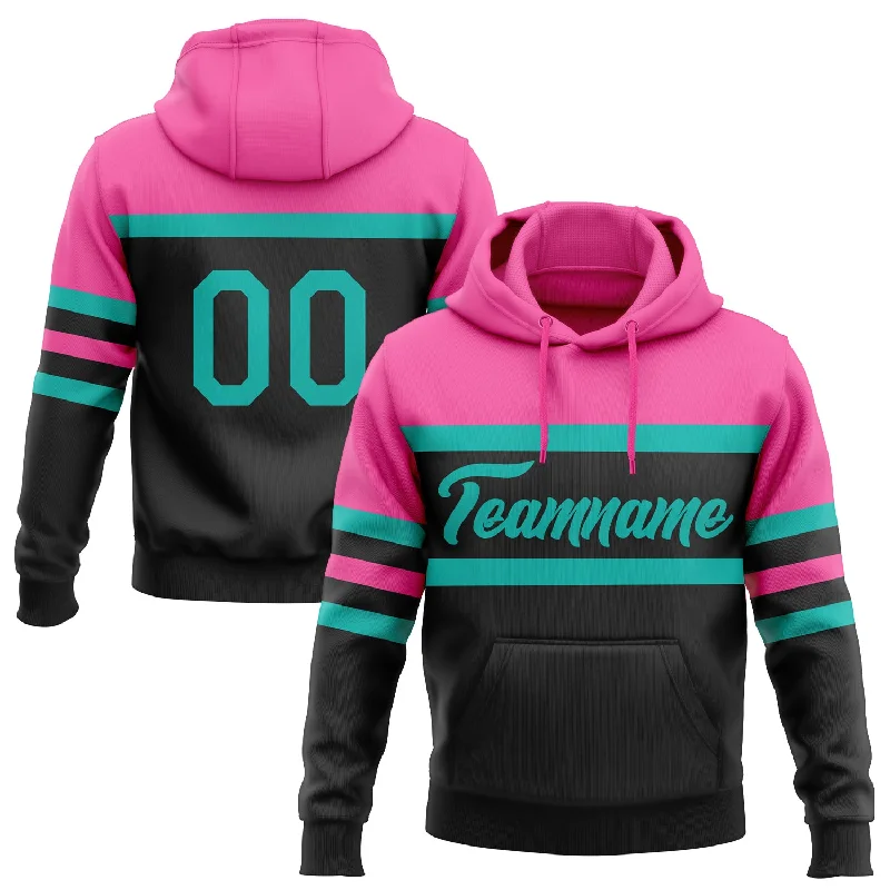 Women's Trendy Hoodies-Custom Stitched Black Aqua-Pink Line Sports Pullover Sweatshirt Hoodie