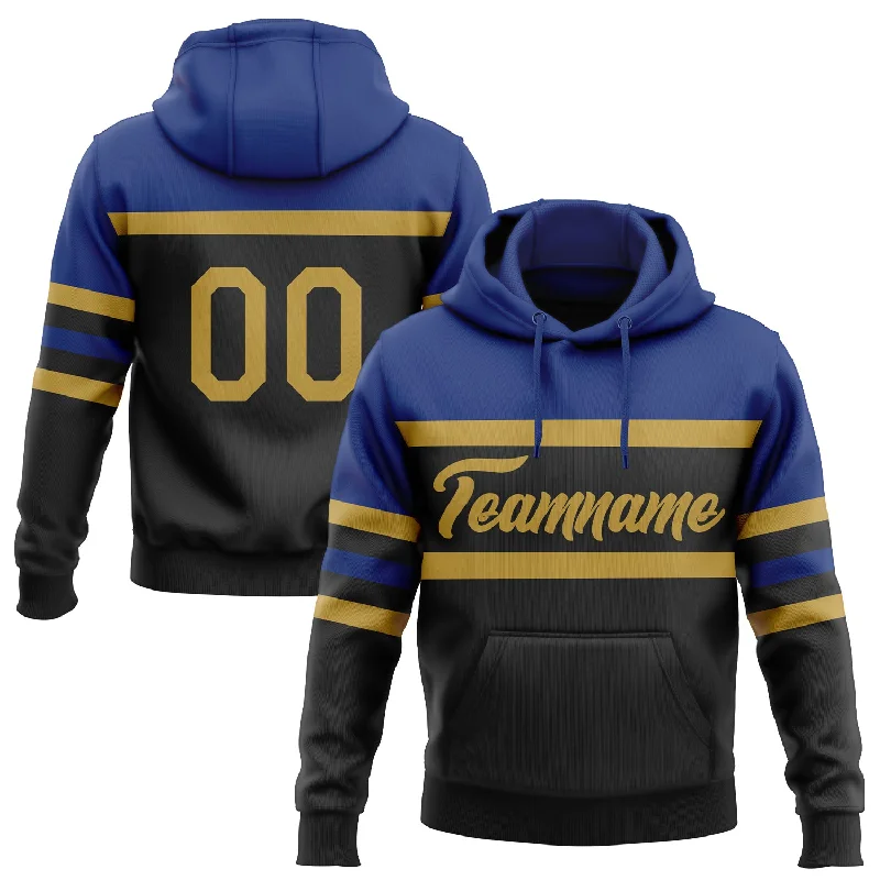 Women's Zipper Detail Hoodies-Custom Stitched Black Old Gold-Royal Line Sports Pullover Sweatshirt Hoodie