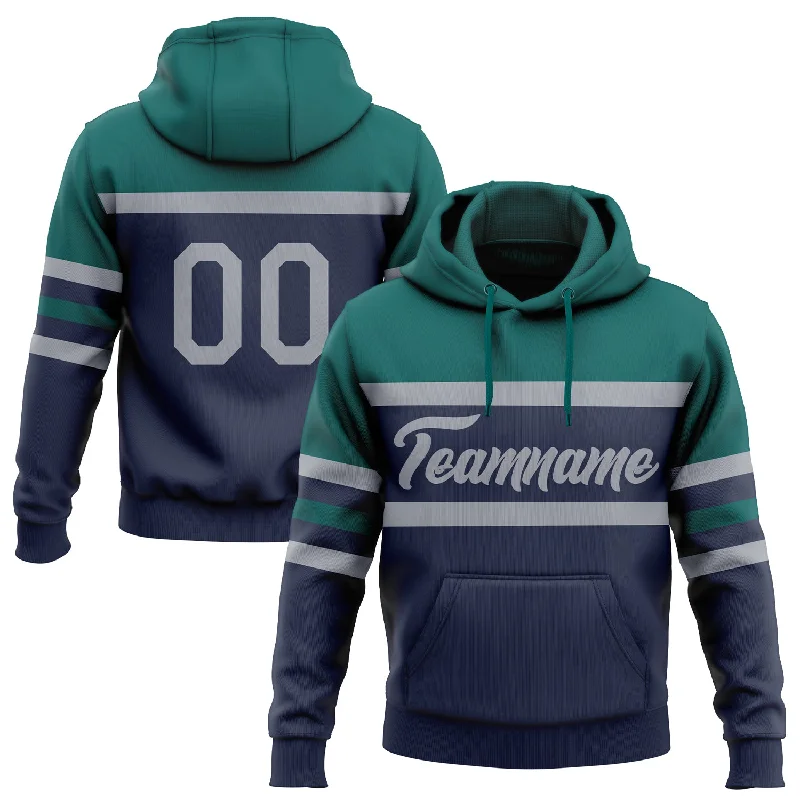 Women's Plaid Hoodies-Custom Stitched Navy Gray-Teal Line Sports Pullover Sweatshirt Hoodie