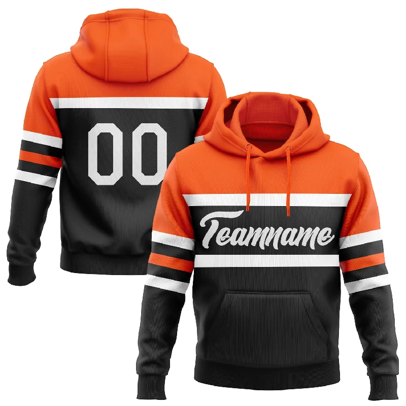 Women's Windowpane Hoodies-Custom Stitched Black White-Orange Line Sports Pullover Sweatshirt Hoodie