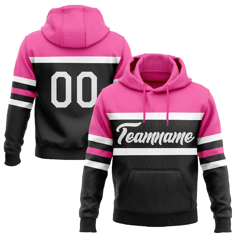 Women's Velvet Hoodies-Custom Stitched Black White-Pink Line Sports Pullover Sweatshirt Hoodie