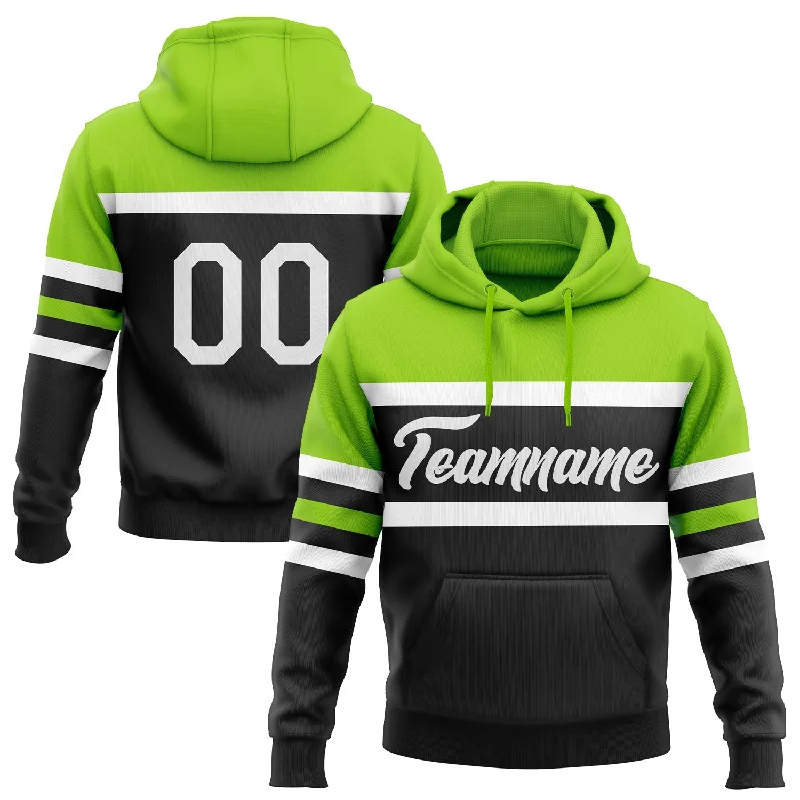 Women's Soft Hoodies-Custom Stitched Black White-Neon Green Line Sports Pullover Sweatshirt Hoodie