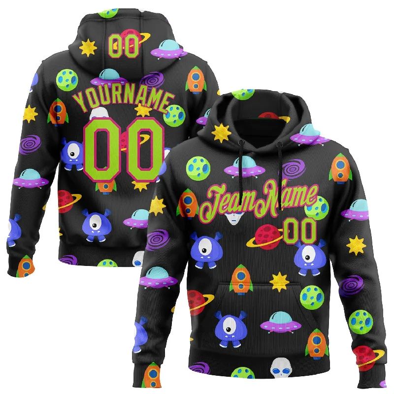 Women's Applique Hoodies-Custom Stitched Black Neon Green-Hot Pink 3D Halloween Sports Pullover Sweatshirt Hoodie