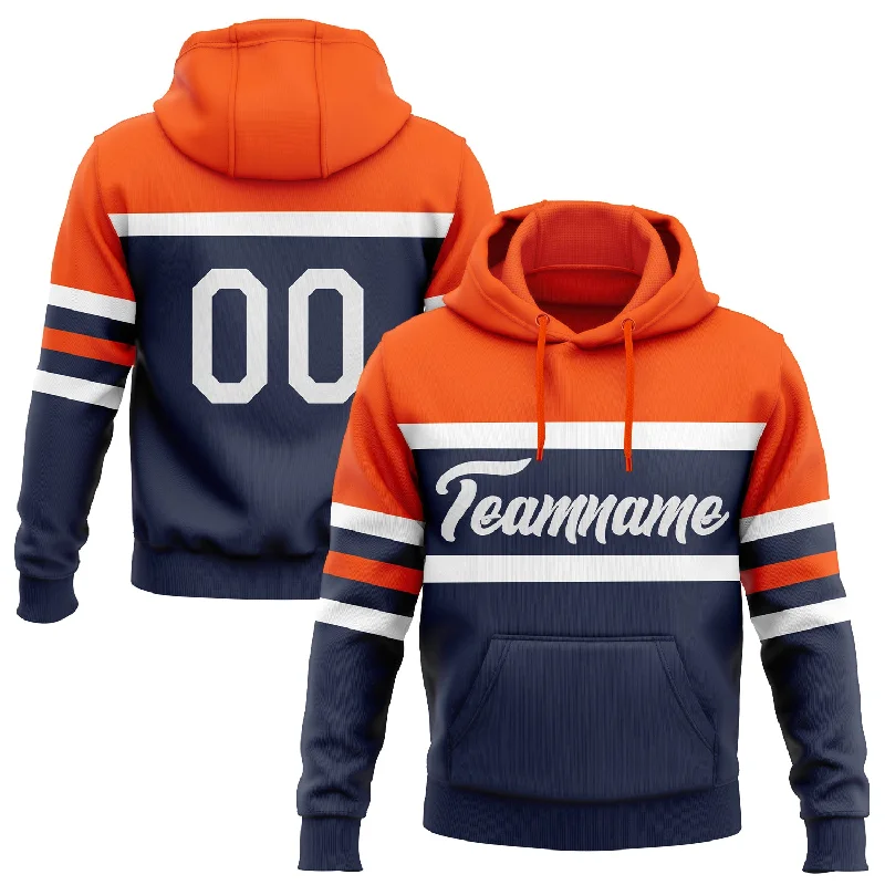 Women's Relaxed Fit Hoodies-Custom Stitched Navy White-Orange Line Sports Pullover Sweatshirt Hoodie