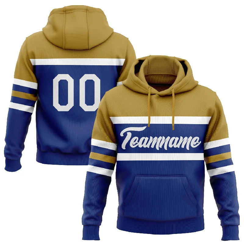 Women's Oversized Hoodies-Custom Stitched Royal White-Old Gold Line Sports Pullover Sweatshirt Hoodie