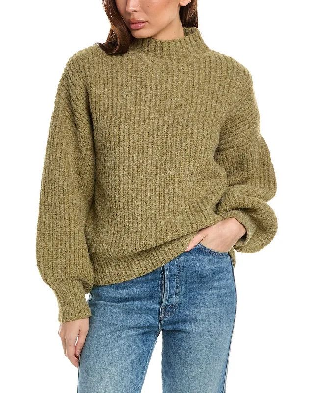 Women's Thermal Pencil Pullovers-Oat New York Colorblock Sweater