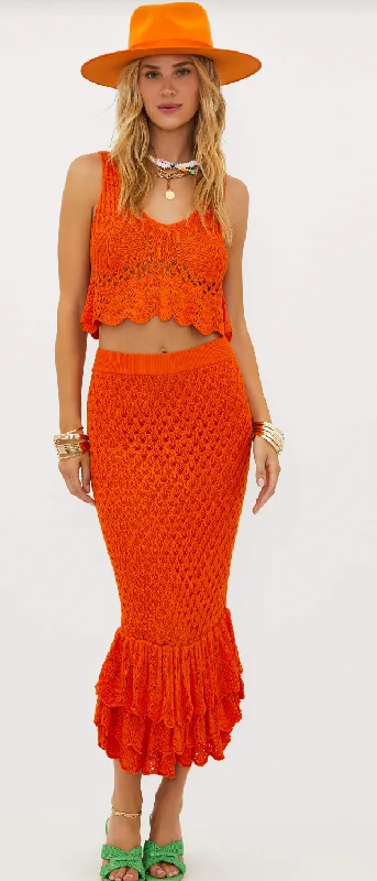 Women's Asymmetrical Skirts-Polly Orange Crochet Skirt by Beach Riot