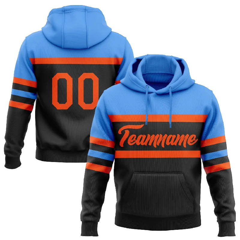 Women's Ruffle Hoodies-Custom Stitched Black Orange-Powder Blue Line Sports Pullover Sweatshirt Hoodie