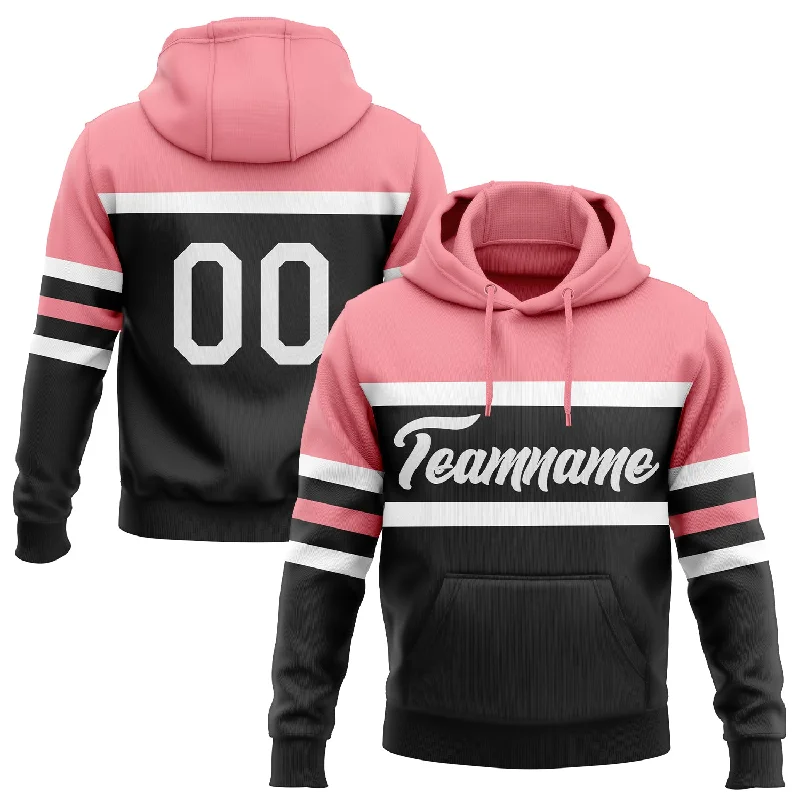 Women's Sheer Hoodies-Custom Stitched Black White-Medium Pink Line Sports Pullover Sweatshirt Hoodie