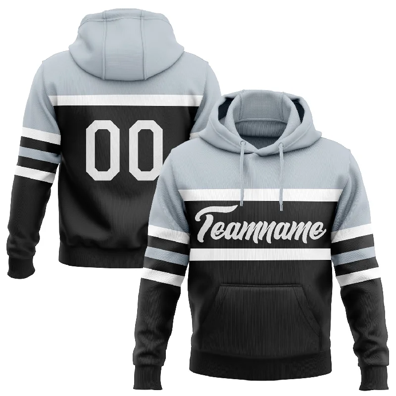 Women's Running Hoodies-Custom Stitched Black White-Silver Line Sports Pullover Sweatshirt Hoodie