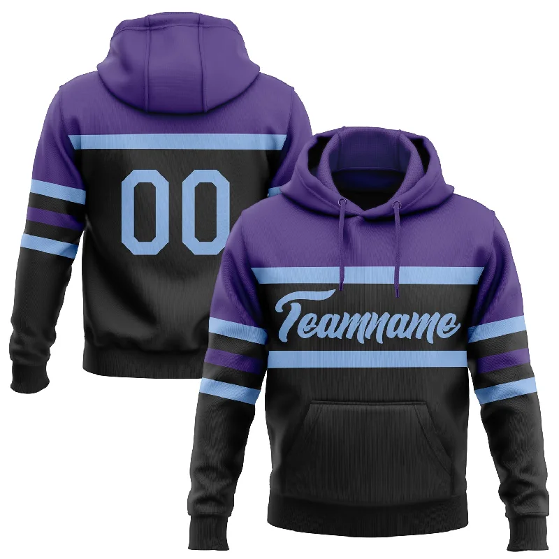 Women's Tall Hoodies-Custom Stitched Black Light Blue-Purple Line Sports Pullover Sweatshirt Hoodie