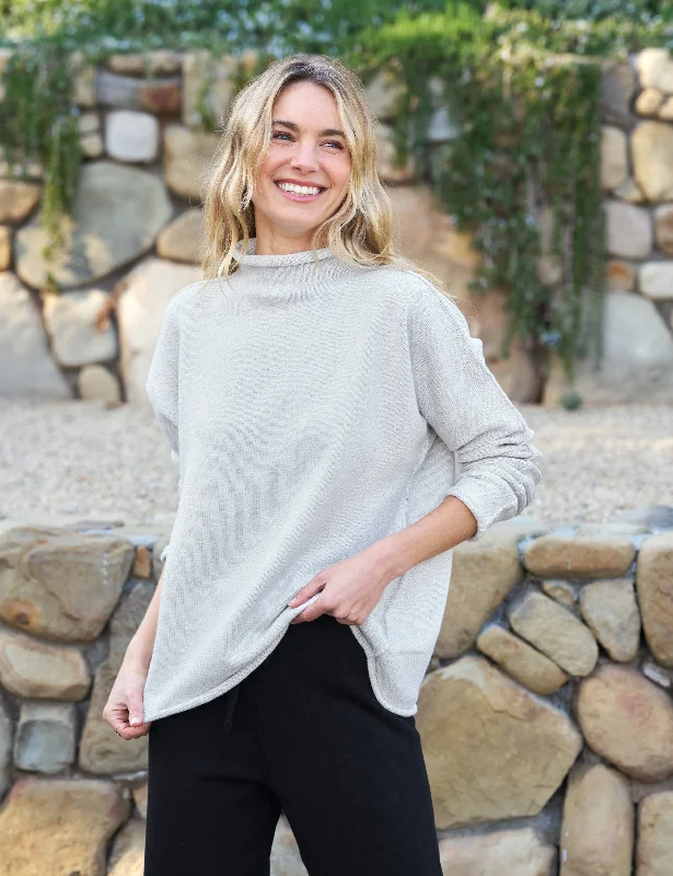 Women's Turtleneck Pullovers-MONTEREY Heather White Melange, Pure Italian Cotton