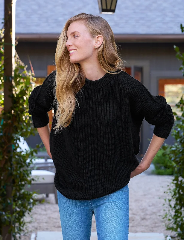 Women's Button-Front Pencil Pullovers-MONTECITO SWEATER Black, Pure Italian Cotton