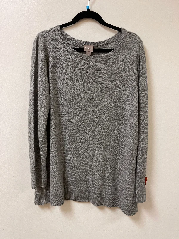 Women's Satin Ruffle Pullovers-Sweater By Chicos In Grey, Size: Xl