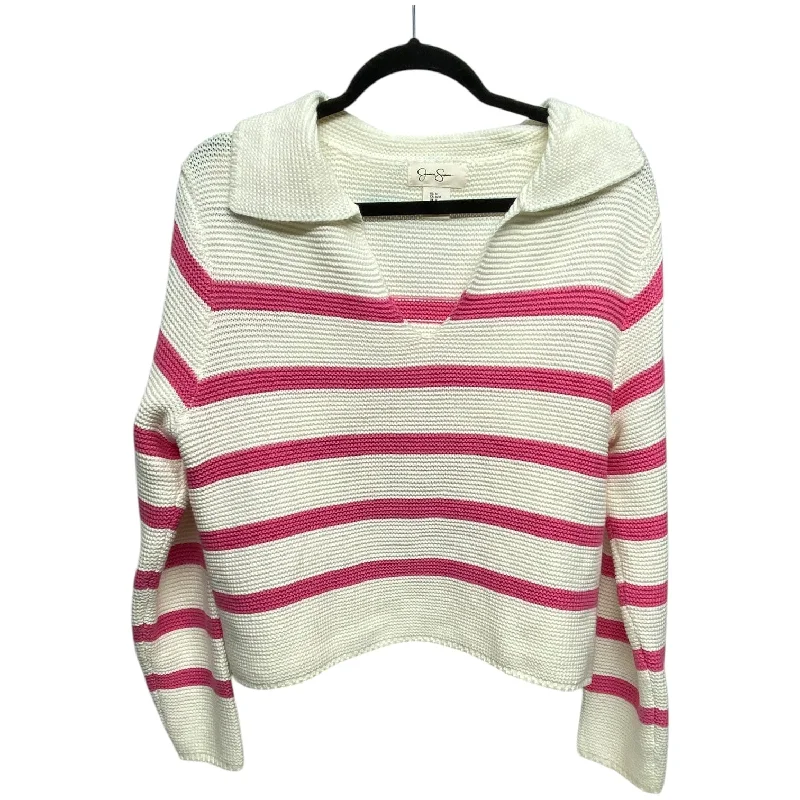 Women's High-Low Pullovers-Sweater By Jessica Simpson In Pink & White, Size: M