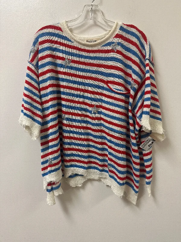 Women's Button-Front Floral Pullovers-Sweater Short Sleeve By Peach Love Cream California In Blue & Red & White, Size: S