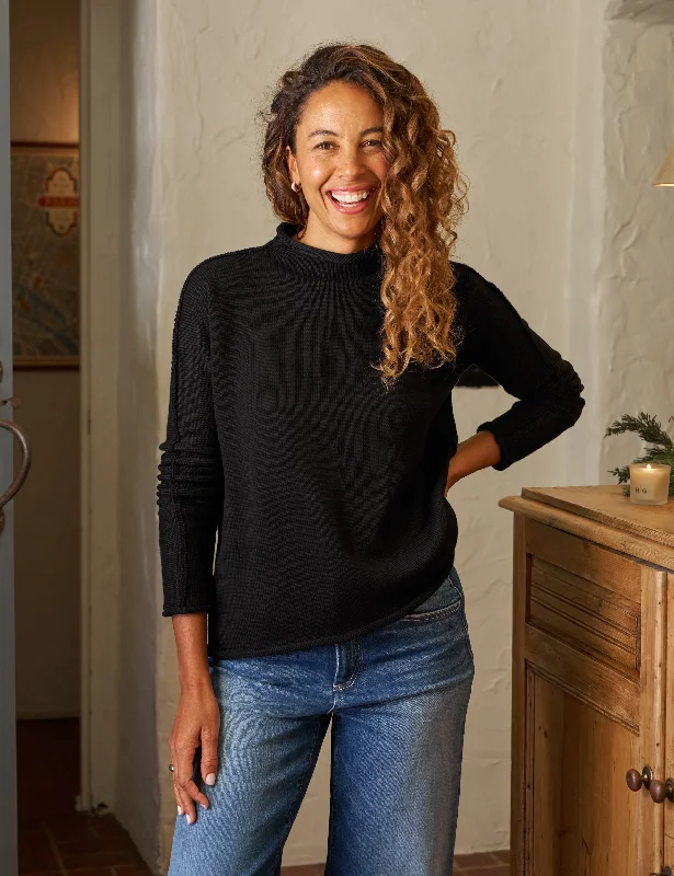 Women's Button-Front Denim Pullovers-MONTEREY Black, Pure Italian Cotton