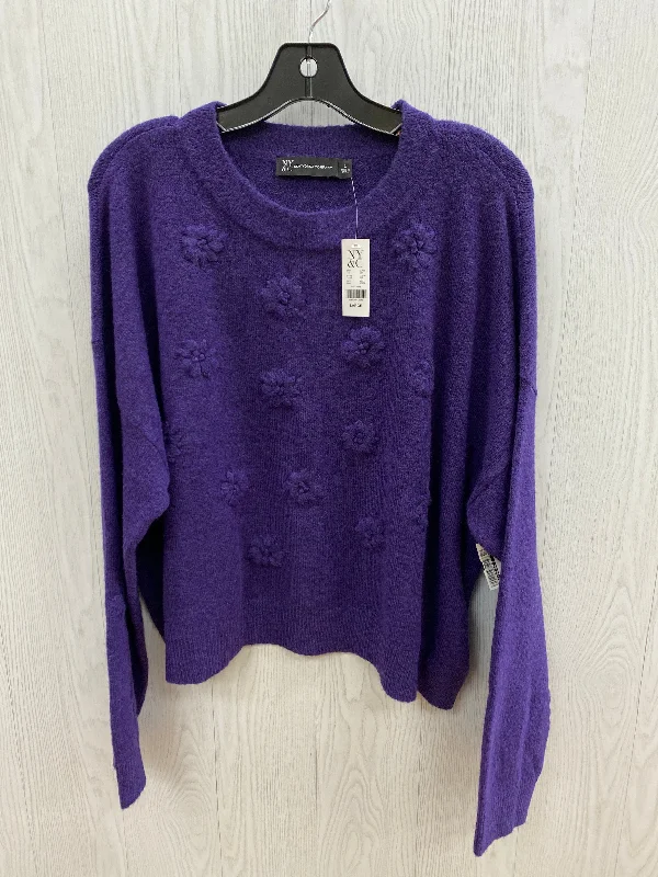 Women's Button-Front Pencil Pullovers-Sweater By New York And Co In Purple, Size: L