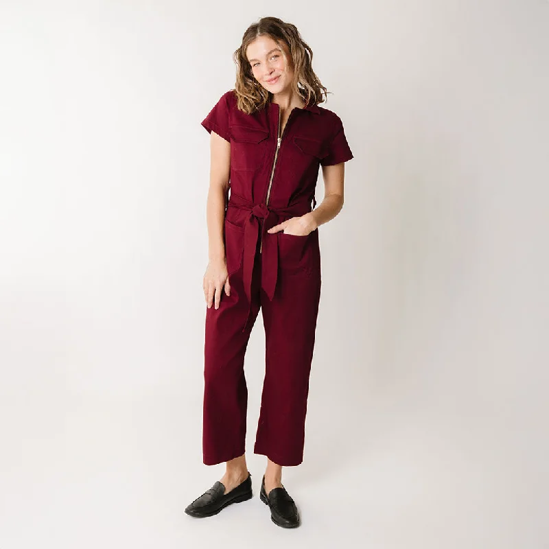 Women's Button Pullovers-Hamptons Jumpsuit, Maroon Canvas