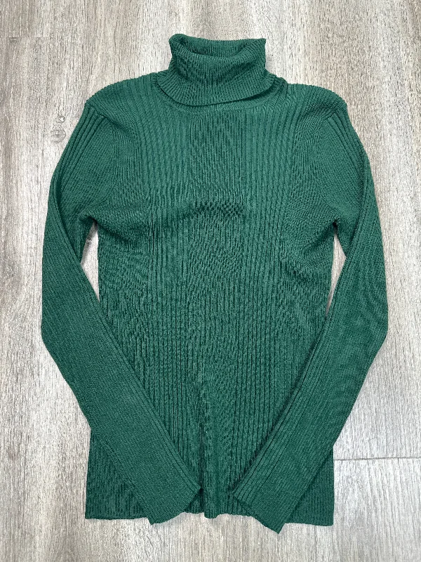 Women's Ribbed Ruffle Pullovers-Sweater By United States Sweaters In Green, Size: M