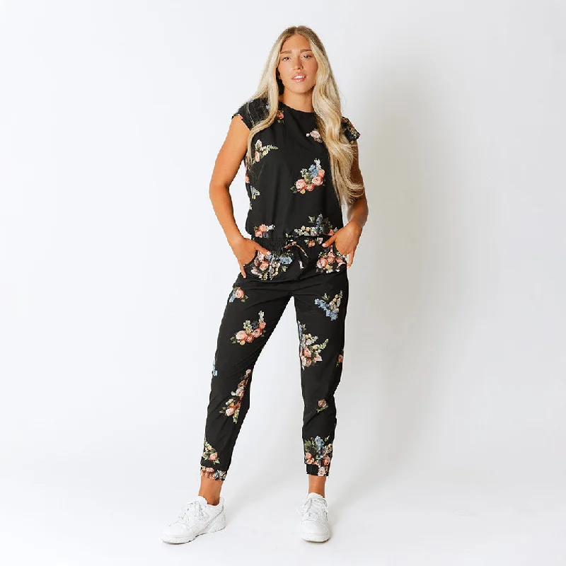 Women's Comfortable Pullovers-Rose Black Jumpsuit