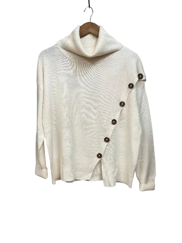 Women's Soft Pullovers-Sweater By Poof In Cream, Size: M