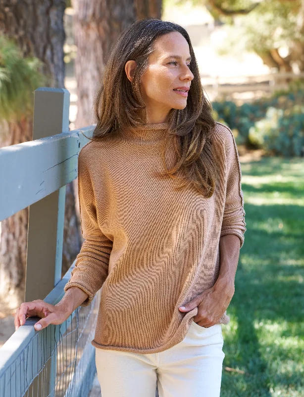 Women's Button Pullovers-MONTEREY Camel, Pure Italian Cotton