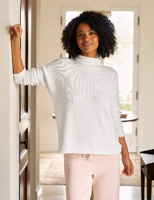 Women's Zip-Up Ruffle Pullovers-MONTEREY White, Pure Italian Cotton