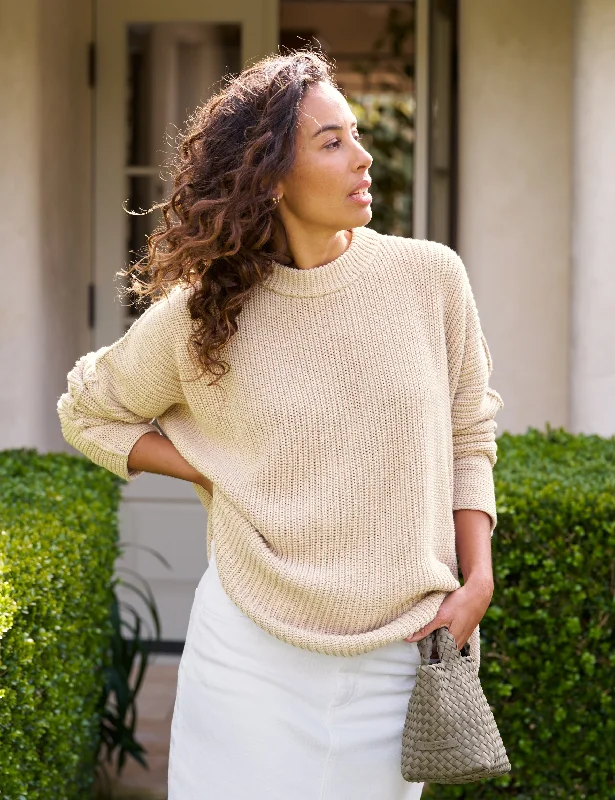 Women's Breathable Pullovers-MONTECITO SWEATER Sand, Pure Italian Cotton