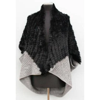 Women's Zip-Up Ruffle Pullovers-Knitted Cocoon With Rex- Black/Grey