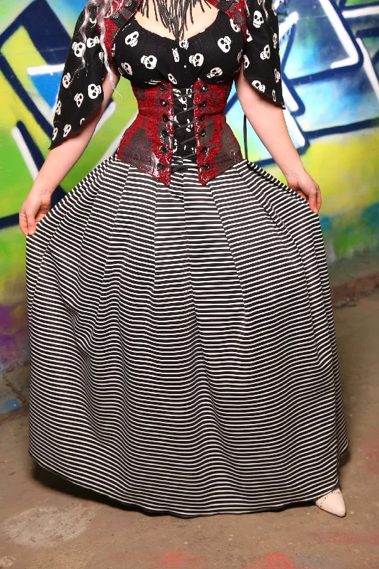 Women's Leather Skirts-Tulip Skirt in Thin Black & White Stripes #48 - "Pieces of Eight" Collection