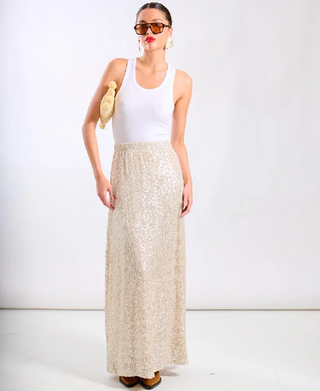 Women's Textured A-Line Skirts-Cream Sequin Midaxi Skirt